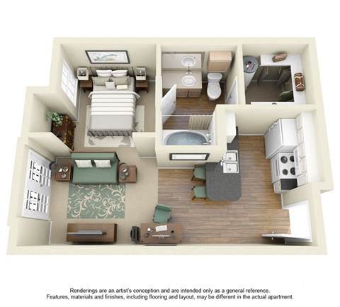 Floor plan for studio, 1 bath, 465 sqft